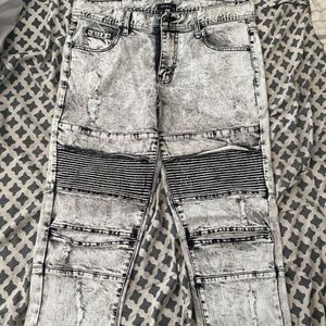 Grey and black jeans